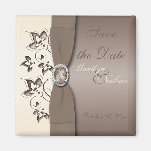 Mocha en Ivory Floral Wedding Favor Magnet (Voorkant)