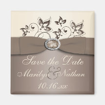 Mocha en Ivory Floral Wedding Favor Magnet