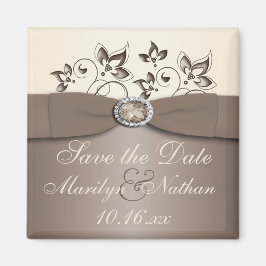 Mocha en Ivory Floral Wedding Favor Magnet