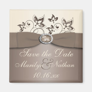 Mocha en Ivory Floral Wedding Favor Magnet