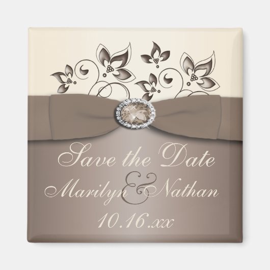 Mocha en Ivory Floral Wedding Favor Magnet (Voorkant)