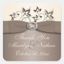 Mocha en Ivory Floral Wedding Favor Sticker