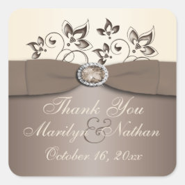 Mocha en Ivory Floral Wedding Favor Sticker