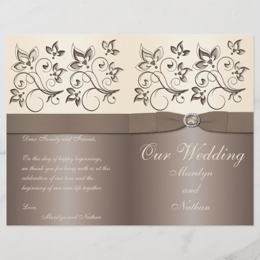 Mocha en Ivory Floral Wedding Programme (Voorkant)