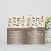 Mocha en Ivory Floral Wedding Programme (Staand voorkant)