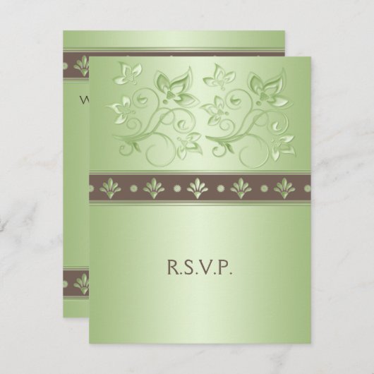 Mocha en Mint Bloemen Antwoordkaart RSVP Kaartje (Voorkant / Achterkant)