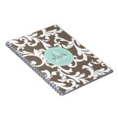 Mocha en Mint Monogrammed Damask Print Notitieboek (Rechterzijde)