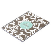 Mocha en Mint Monogrammed Damask Print Notitieboek (Linkerzijde)