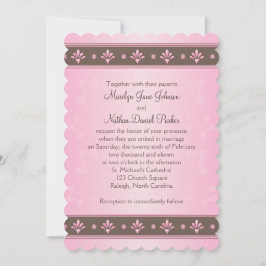 Mocha en Pink Floral Monogrammed Invitation Kaart (Achterkant)