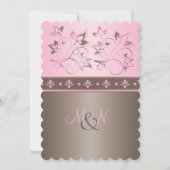 Mocha en Pink Floral Monogrammed Invitation Kaart (Voorkant)