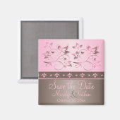 Mocha en Pink Floral Wedding Favor Magnet (Voorkant / Achterkant)