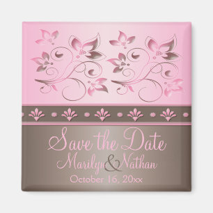 Mocha en Pink Floral Wedding Favor Magnet