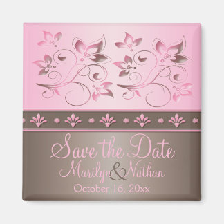 Mocha en Pink Floral Wedding Favor Magnet