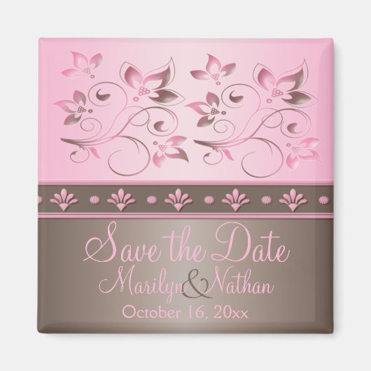 Mocha en Pink Floral Wedding Favor Magnet (Voorkant)