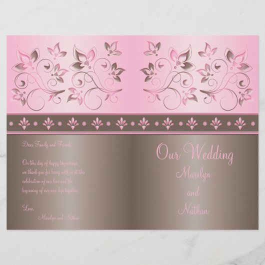 Mocha en Pink Floral Wedding Programme (Voorkant)