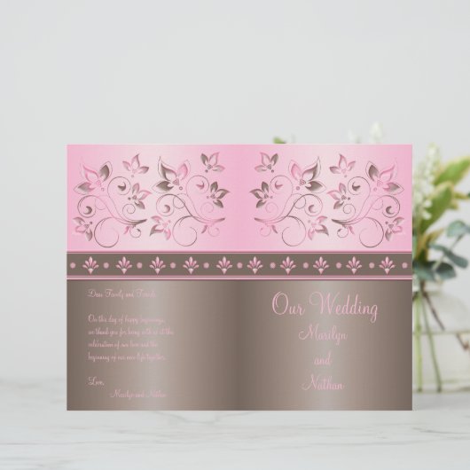Mocha en Pink Floral Wedding Programme (Staand voorkant)