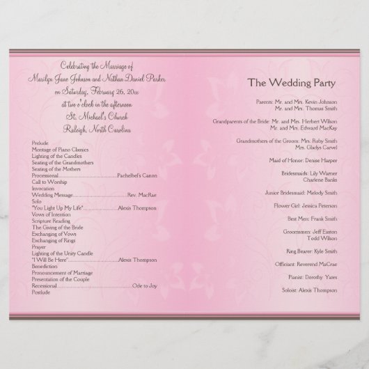 Mocha en Pink Floral Wedding Programme (Achterkant)