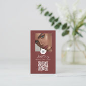 Mocha En Witte Script Logo QR Code Foto Make-up Visitekaartje (Staand voorkant)