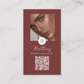 Mocha En Witte Script Logo QR Code Foto Make-up Visitekaartje (Voorkant)