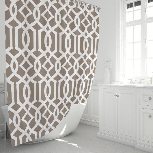 Mocha en Witte Trellis Douchegordijn