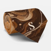 Mocha Espresso Rippled Signature Necktie Monogram Stropdas (Opgerold)