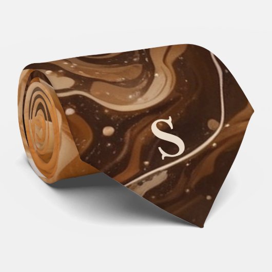 Mocha Espresso Rippled Signature Necktie Monogram Stropdas (Opgerold)
