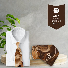 Mocha Espresso Rippled Signature Necktie Monogram Stropdas