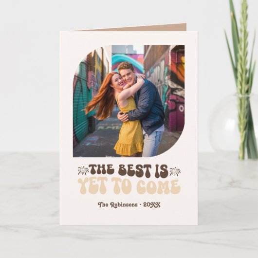 Mocha Glow Champagne Retro Nieuwjaarsfoto Feestdagen Kaart (Voorkant)