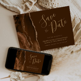 Mocha Gold Agate Brown Save the Date Card Kaart