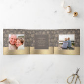 Mocha Gold Holiday Multi Photo Tri Fold Card Drieluik Aankondiging (Binnen)