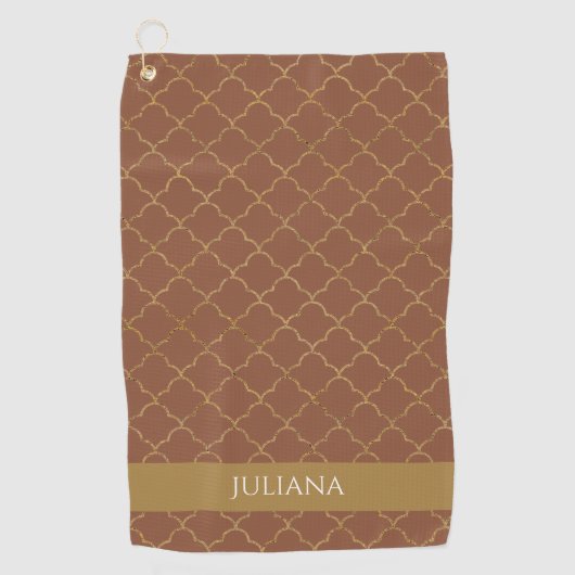 Mocha Gold Quatrefoil op maat gemaakt Golfhanddoek (Voorkant)