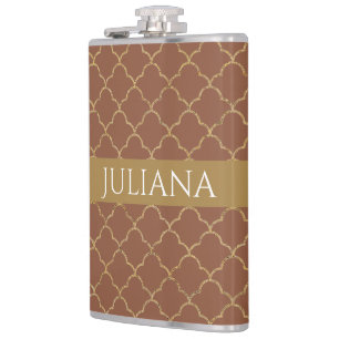 Mocha Gold Quatrefoil op maat gemaakt Heupfles