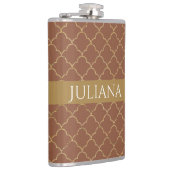 Mocha Gold Quatrefoil op maat gemaakt Heupfles (Rechts)