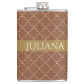 Mocha Gold Quatrefoil op maat gemaakt Heupfles (Voorkant)