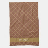 Mocha Gold Quatrefoil op maat gemaakt Theedoek (Verticaal)