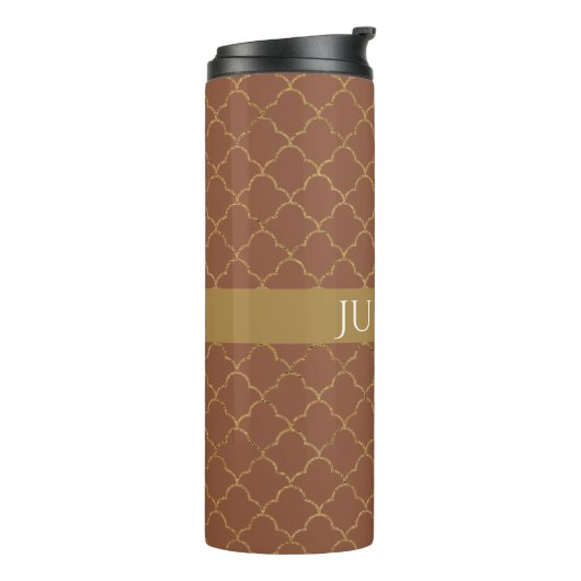 Mocha Gold Quatrefoil op maat gemaakt Thermosbeker (Gedraaid links)