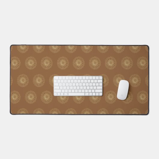 Mocha | Gouden Zinnia Bloem Medaillons Bureaumat (Keyboard & Muis)