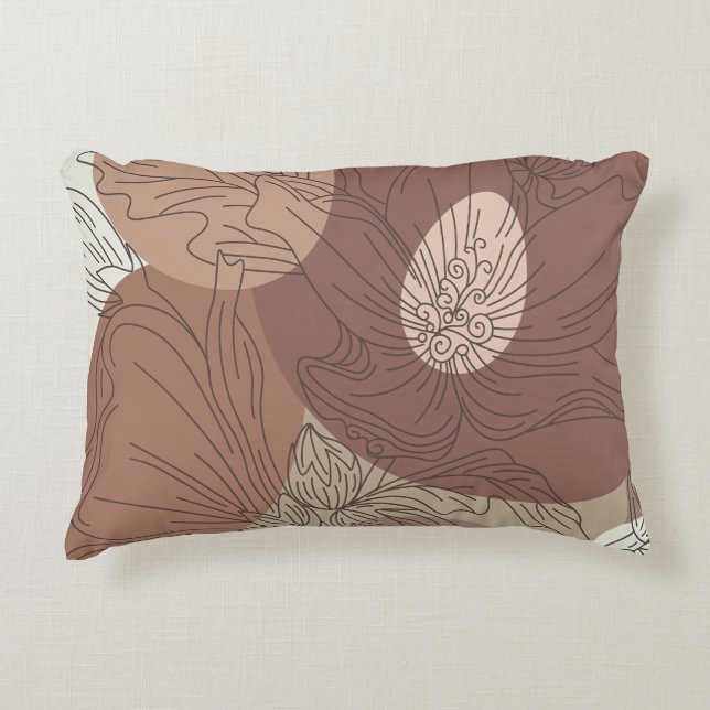 Mocha Hibiscus Botanical Harmony Accent Kussen (Voorkant)