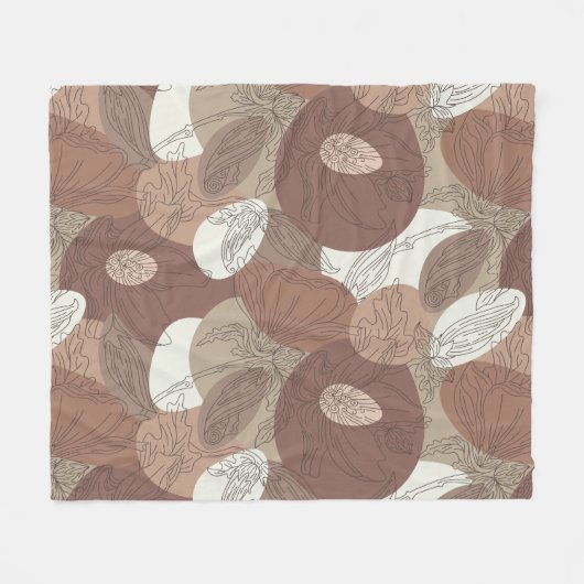 Mocha Hibiscus Botanical Harmony Medium Fleece Deken (Voorkant (Horizontaal))