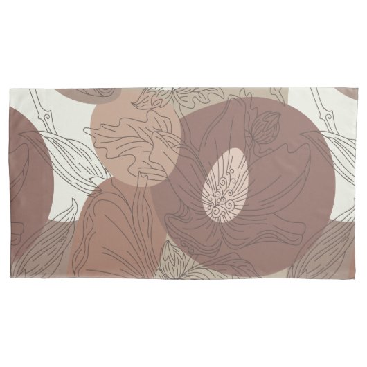 Mocha Hibiscus Botanische Harmonie Koningsgrootte Kussensloop (Voorkant)