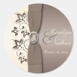 Mocha Ivoor Bloemen Monogrammed 1.5"Ronde Sticker