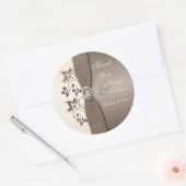 Mocha Ivoor Bloemen Monogrammed 3" Ronde Sticker (Envelop)