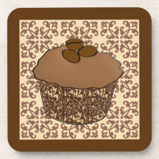 Mocha/Koffee Frosted Cupcake, Lace Background Bier Onderzetter