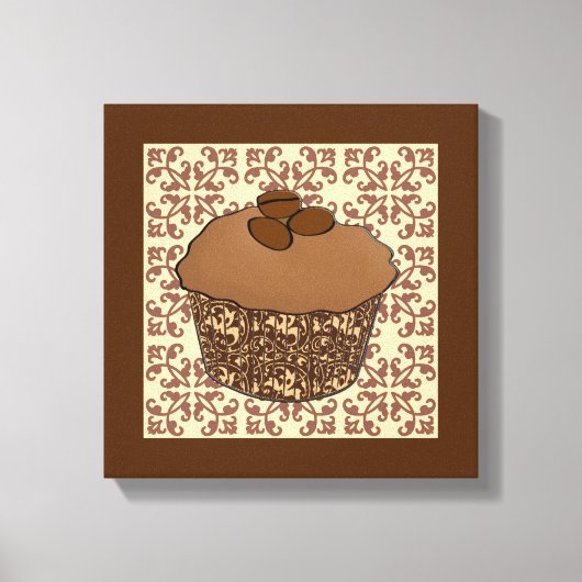 Mocha/Koffee Frosted Cupcake, Lace Background Canvas Afdruk (Voorkant)