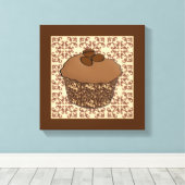 Mocha/Koffee Frosted Cupcake, Lace Background Canvas Afdruk (Insitu (Houten vloer))