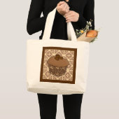 Mocha/Koffee Frosted Cupcake, Lace Background Grote Tote Bag (Voorkant (product))