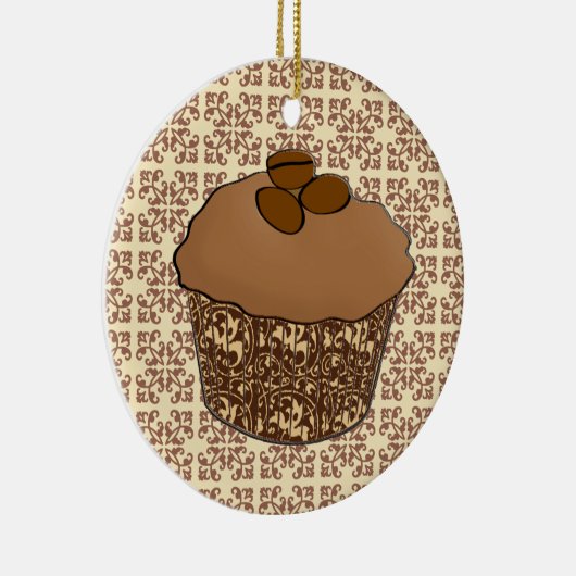 Mocha/Koffee Frosted Cupcake, Lace Background Keramisch Ornament (Rechts)