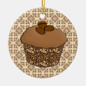 Mocha/Koffee Frosted Cupcake, Lace Background Keramisch Ornament (Voorkant)