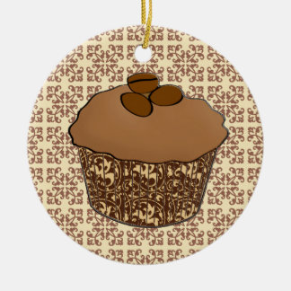 Mocha/Koffee Frosted Cupcake, Lace Background Keramisch Ornament