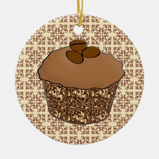 Mocha/Koffee Frosted Cupcake, Lace Background Keramisch Ornament (Voorkant)
